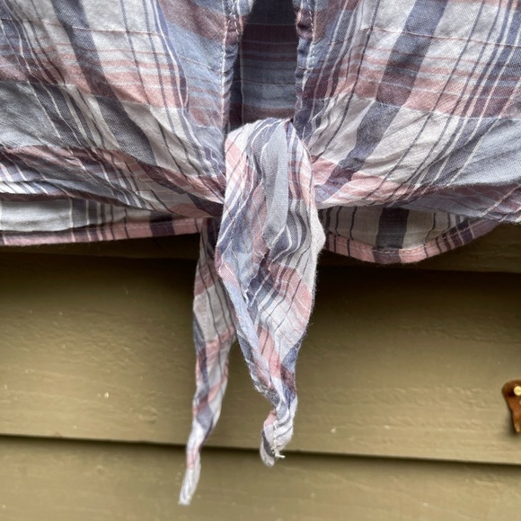 ANTHROPOLOGIE Cloth & Stone Plaid Button Down Chest Pockets Tie Front Top Small - Picture 8 of 11